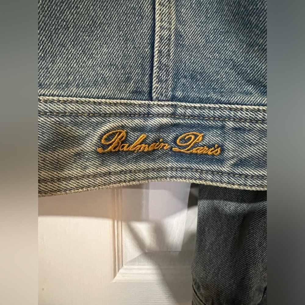 BALMAIN Gold Logo Button Denim Jacket - Picture 7 of 11